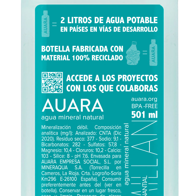 AUARA Water pack 24 bottles 100% recycled material r-PET of 501 ml