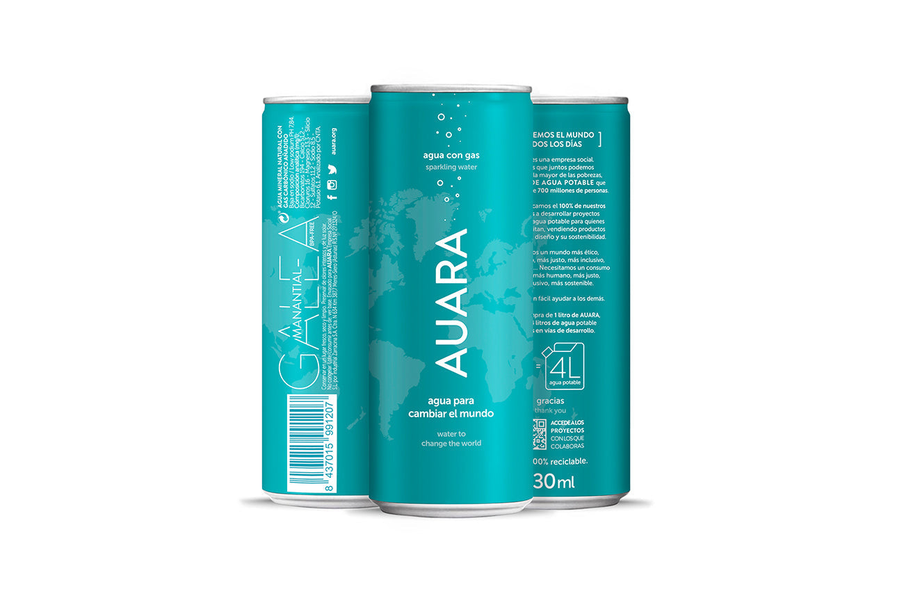 AUARA agua mineral natural con gas y en lata